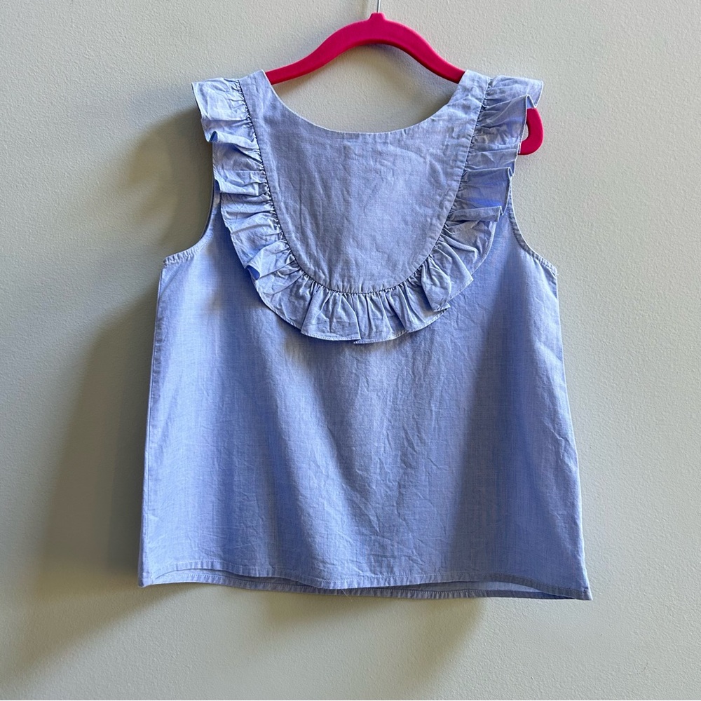 Jacadi Paris Bundle of 2 Blue And Floral Sleeveless Ruffled Tops, Size 8A - Picture 9 of 11